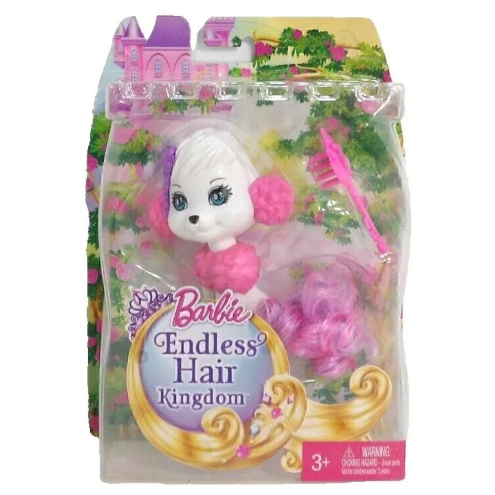 BARBIE Endless Hair Kingdom Pets white & pink dog MATTEL 2015 NEW, BOX DAMAGED